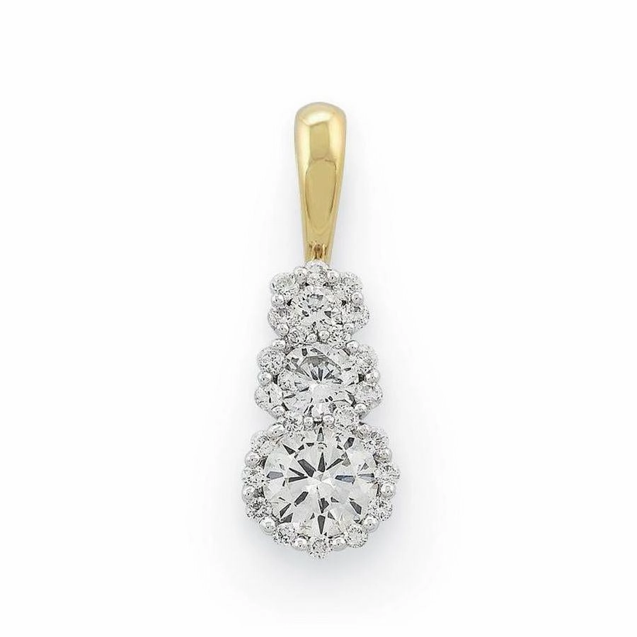 18ct Yellow Gold Round Brilliant Cut Diamond Triple Cluster Drop Pendant texture-diamond  