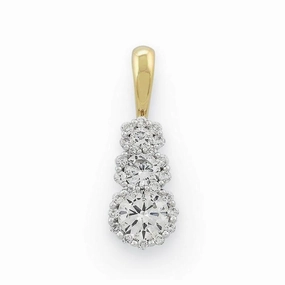 18ct Yellow Gold Round Brilliant Cut Diamond Triple Cluster Drop Pendant texture-diamond  