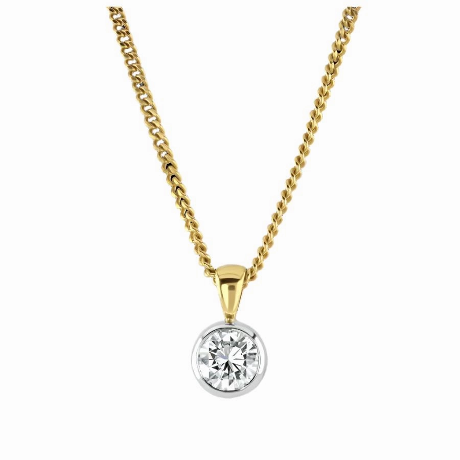 18ct Yellow Gold Rubover Set 0.71ct Round Brilliant Cut Diamond Pendant texture-diamond  