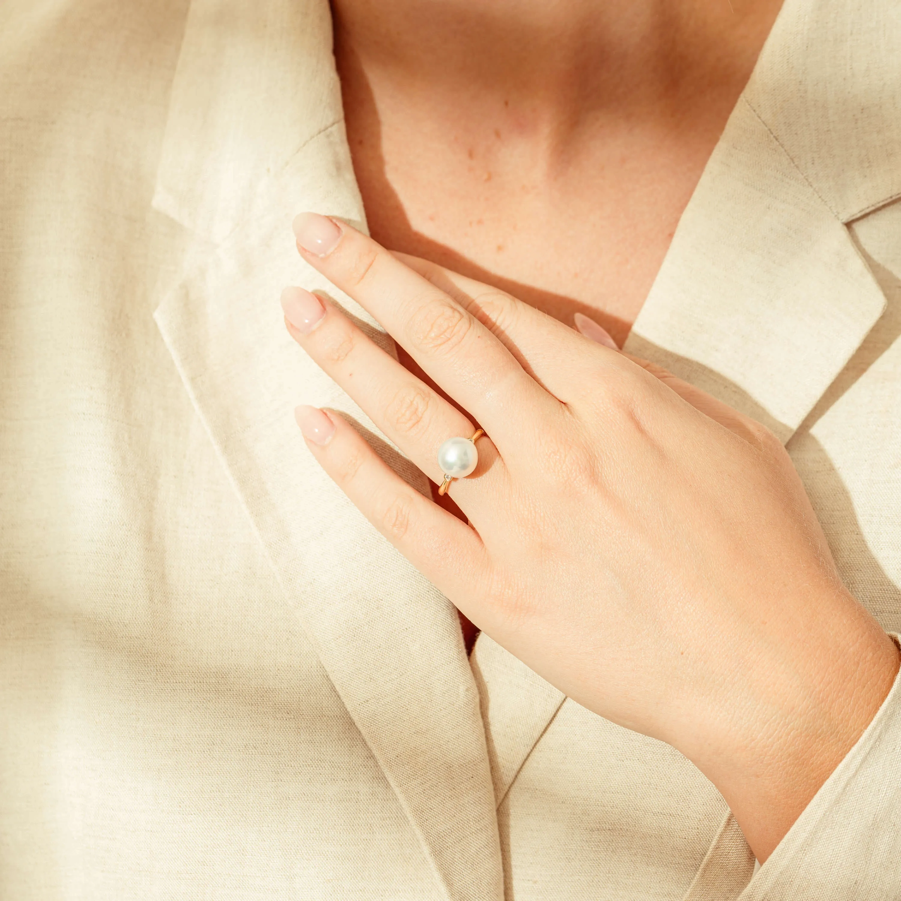 18ct Yellow Gold South Sea Pearl &amp; Diamond Ring