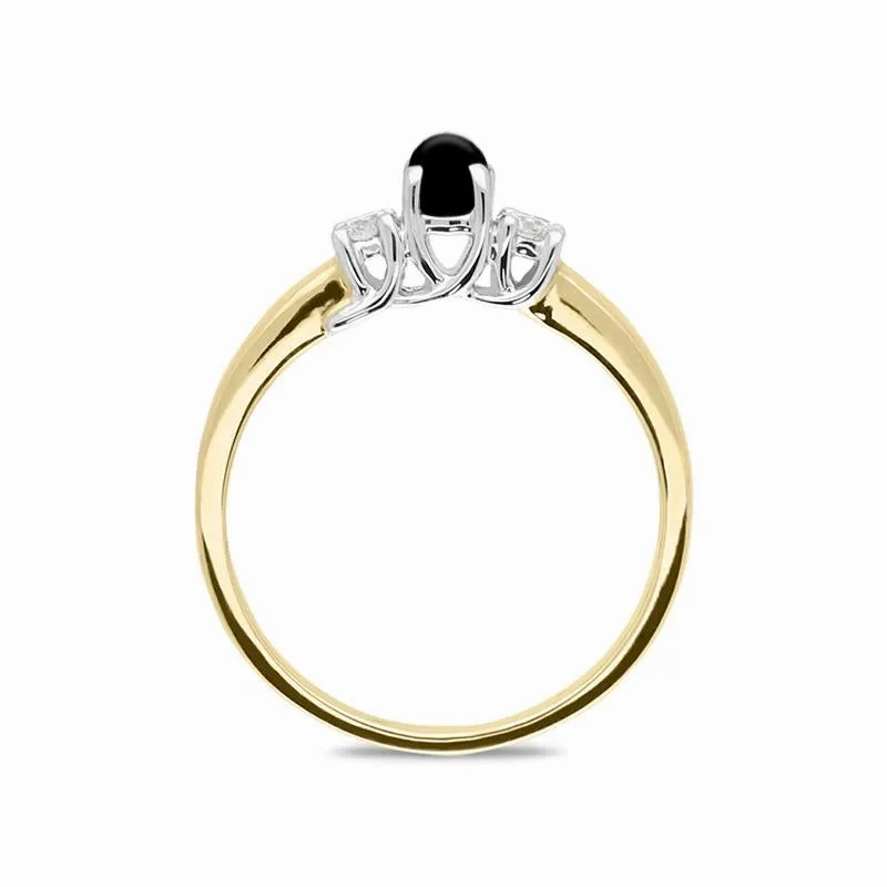 18ct Yellow Gold Whitby Jet Diamond Trilogy Ring
