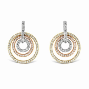 18ct Yellow, White & Rose Gold Diamond Set Concentric Circle Drop Earrings texture-diamond  