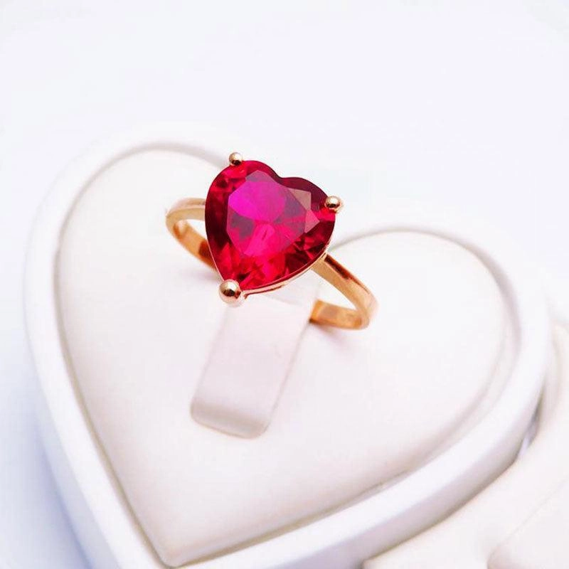 18K Color Gold Love Set Red Stone Ring