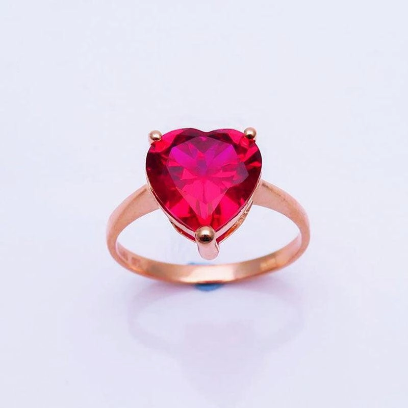 18K Color Gold Love Set Red Stone Ring