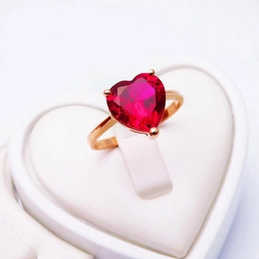 18K Color Gold Love Set Red Stone Ring 