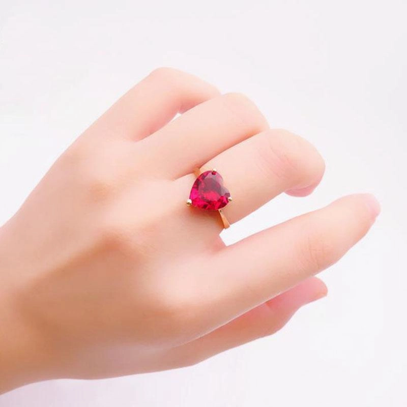 18K Color Gold Love Set Red Stone Ring