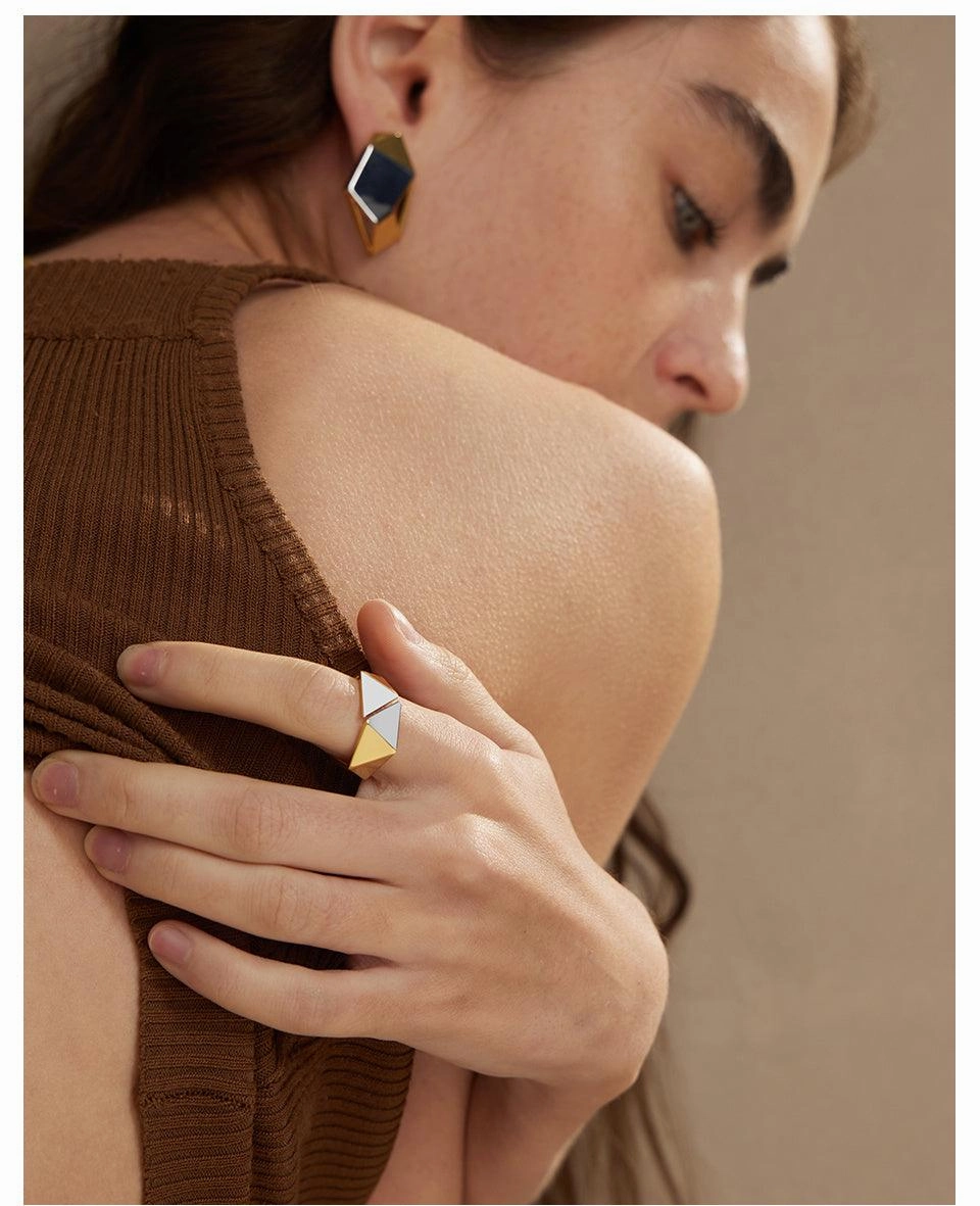 18K Gold Brass Color Matching Meteorite Ring