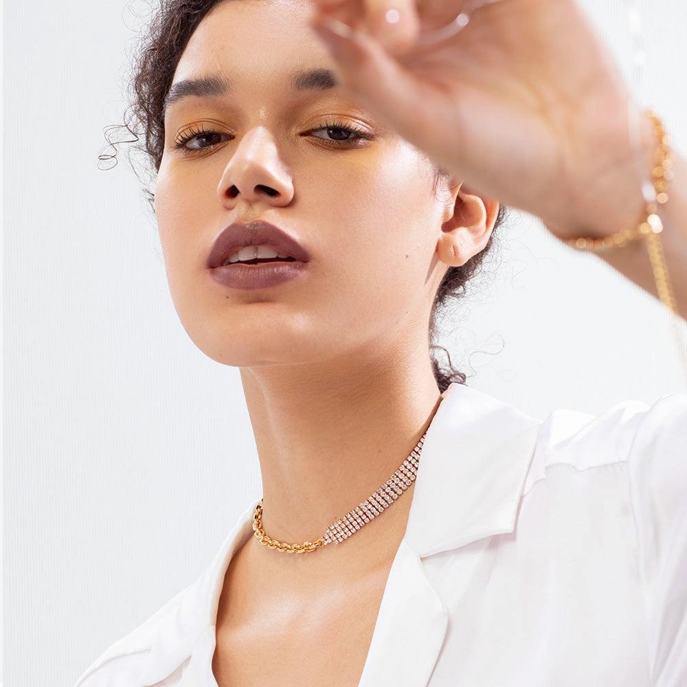 18K Gold Plated Brass Zircon Clavicle Chain