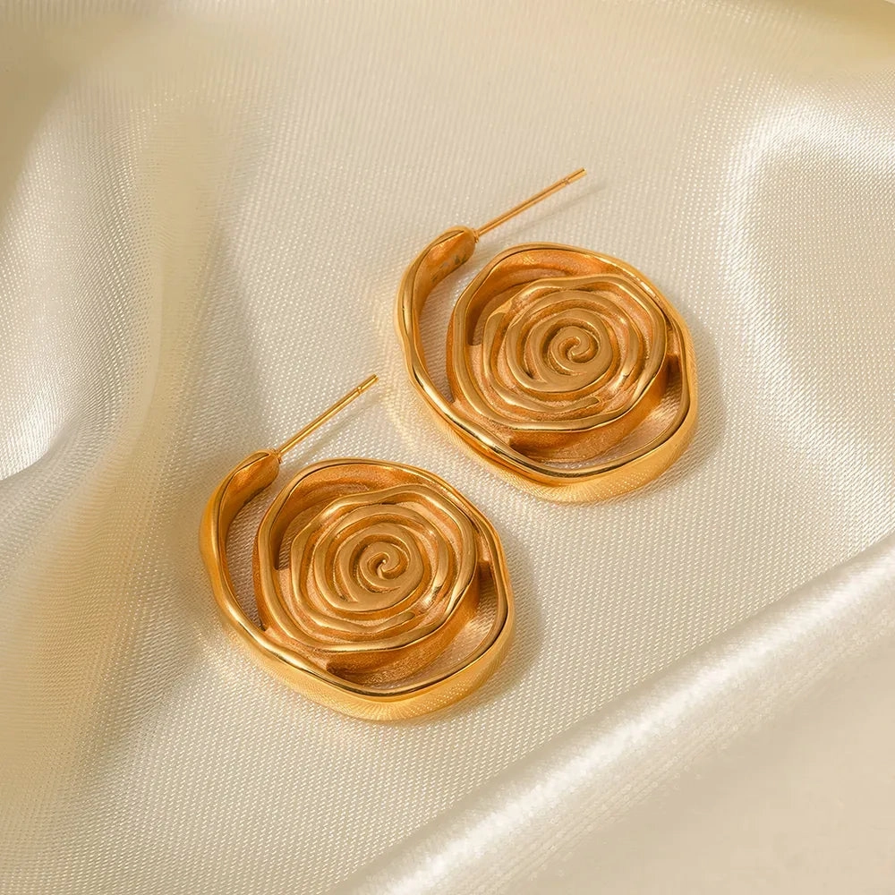 18K Gold Plated Chunky Spiral Hoop Earrings