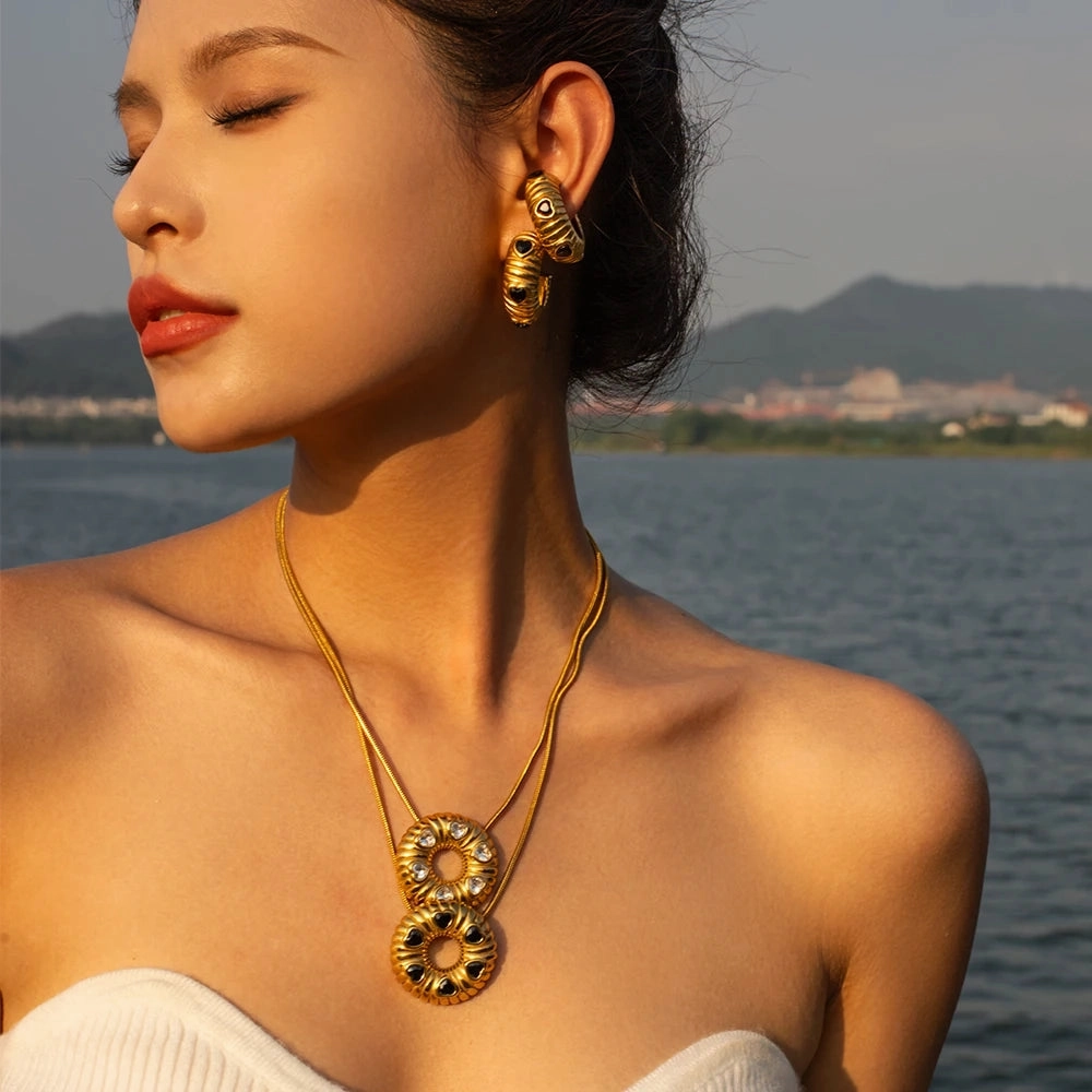 18K Gold Plated Minimalist O-shaped Earrings/Necklace 