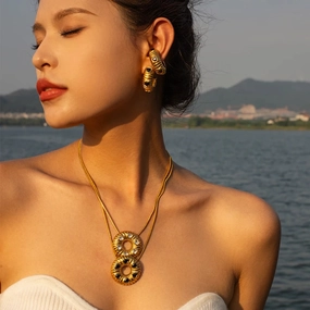 18K Gold Plated Minimalist O-shaped Earrings/Necklace 