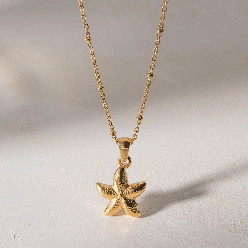 18k Gold Plated Seaside Starfish Pendant Necklace 