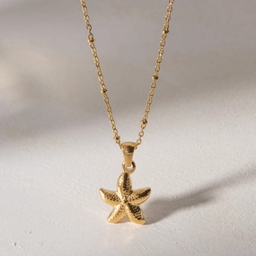 18k Gold Plated Seaside Starfish Pendant Necklace 