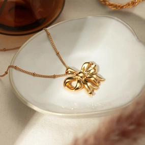 18K Gold-Plated Stainless Steel Bowknot Pendant Necklace 