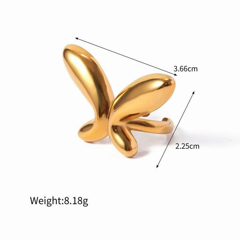 18K Gold-Plated Stainless Steel Butterfly Ring - Elegant Chunky Earrings for Special Occasions