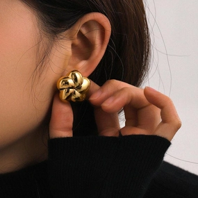 18k Gold Plated Stainless Steel Flower Shaped Stud Earrings 