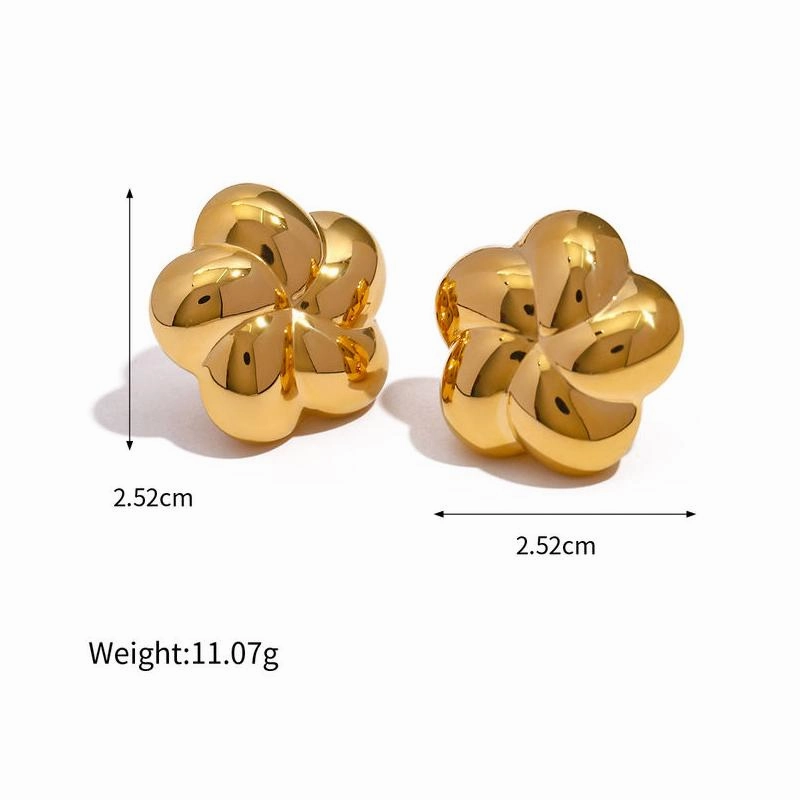 18k Gold Plated Stainless Steel Flower Shaped Stud Earrings