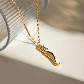 18K Gold Plated Stainless Steel Seahorse Rhinestone Pendant Necklace 