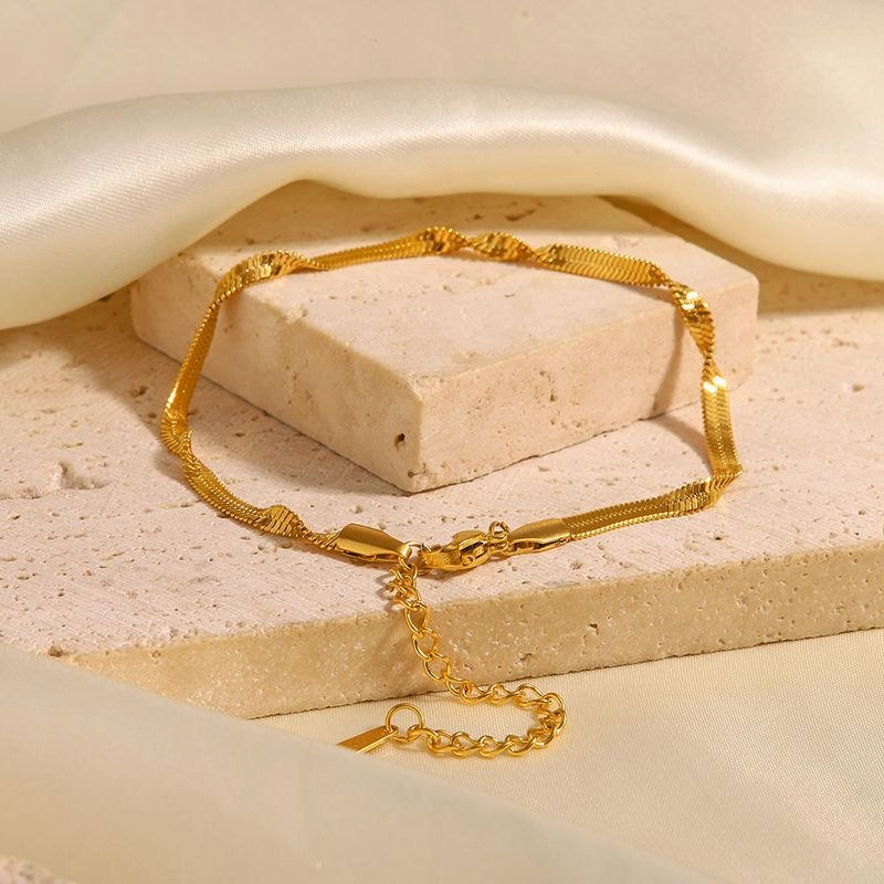 18k Gold Plated Stainless Steel Snake Chain Bracelet - Waterproof & Timeless 