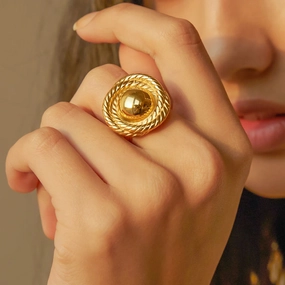 18K Gold-Plated Stainless Steel Spiral Loop Open Ring 