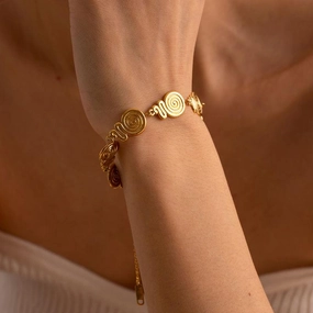 18K Gold Plated Stainless Steel Swirl Circle Bangle 