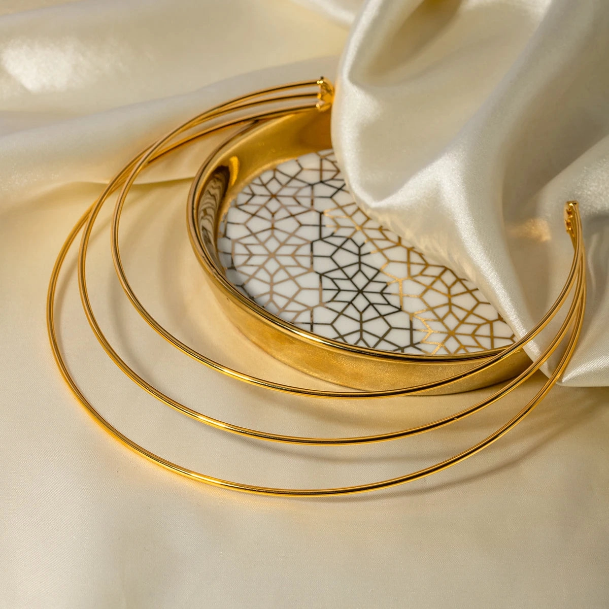 18K Gold Plated Stainless Steel Three-layer Necklace 