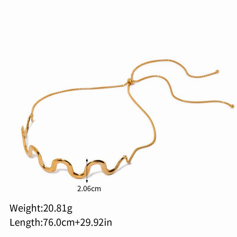 18K Gold Plated Stainless Steel Wave Bracelet and Necklace Set for Women