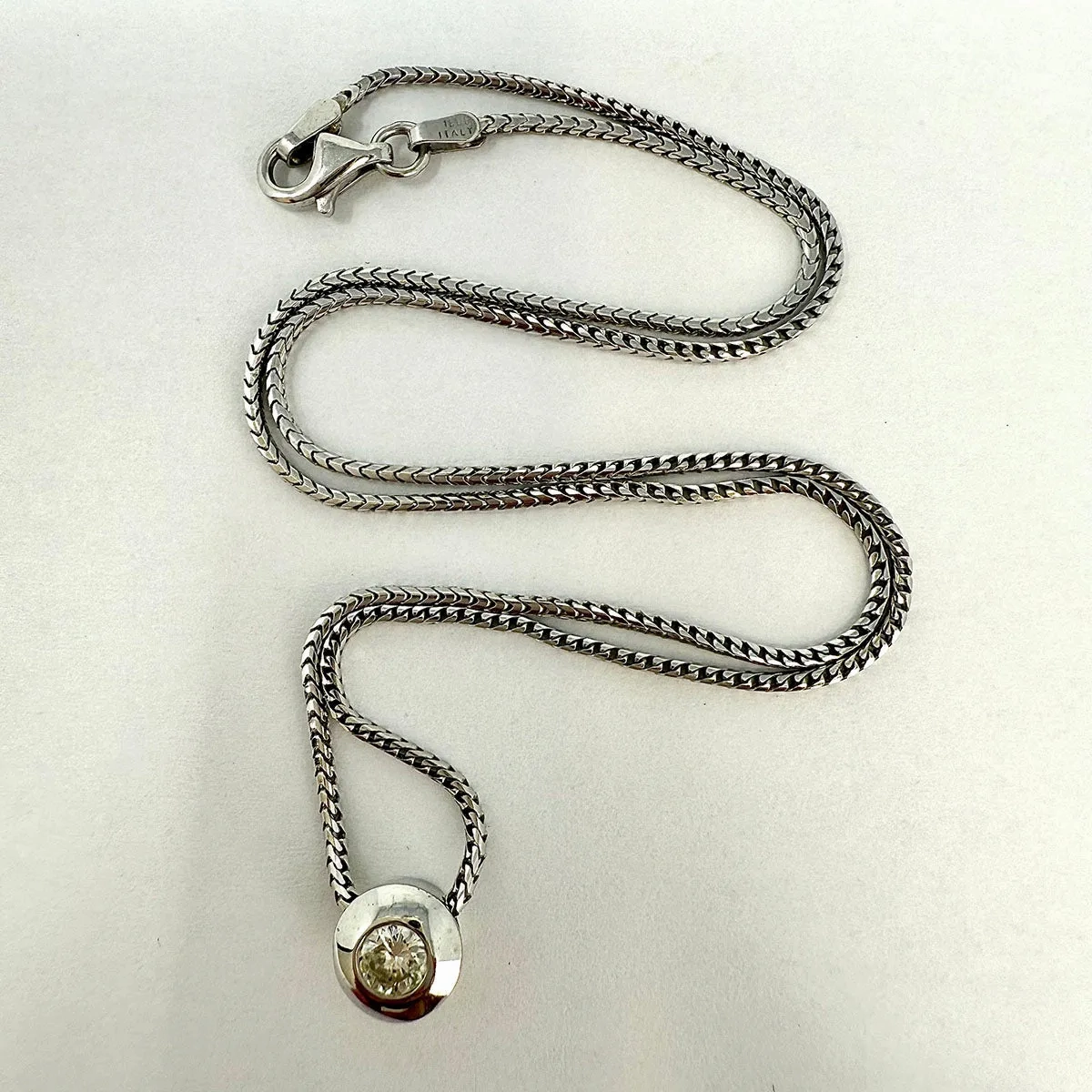 18K White Gold Necklace with .25ct Bezel Set Diamond