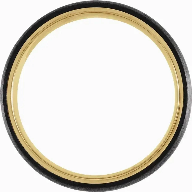 18K Yellow Gold PVD Titanium &amp; Carbon Fiber 6 mm Half Round Band
