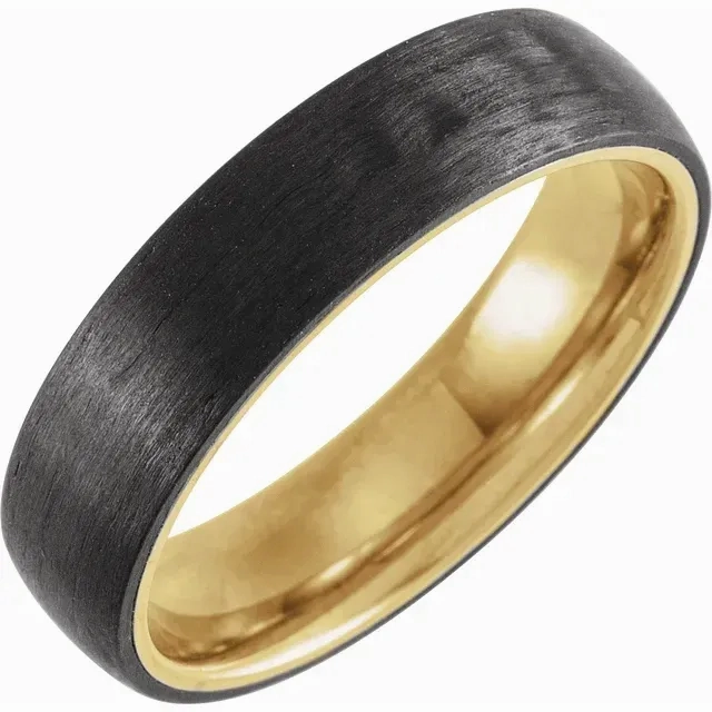 18K Yellow Gold PVD Titanium &amp; Carbon Fiber 6 mm Half Round Band