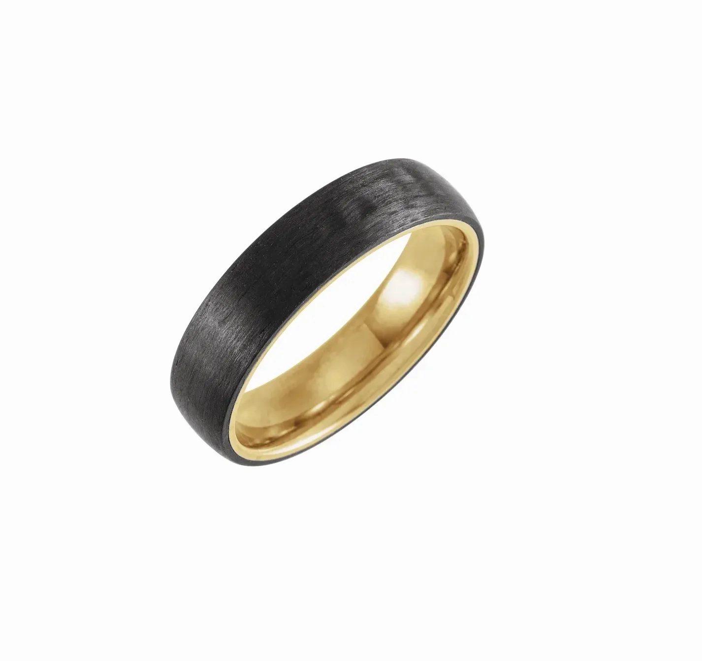 18K Yellow Gold PVD Titanium &amp; Carbon Fiber 6 mm Half Round Band