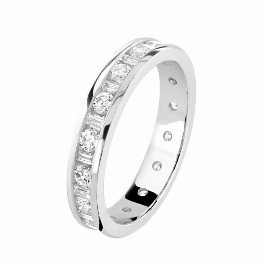 1.00ct Round Brilliant Cut & Baguette Cut Diamond 18ct White Gold Full Eternity Ring texture-diamond  