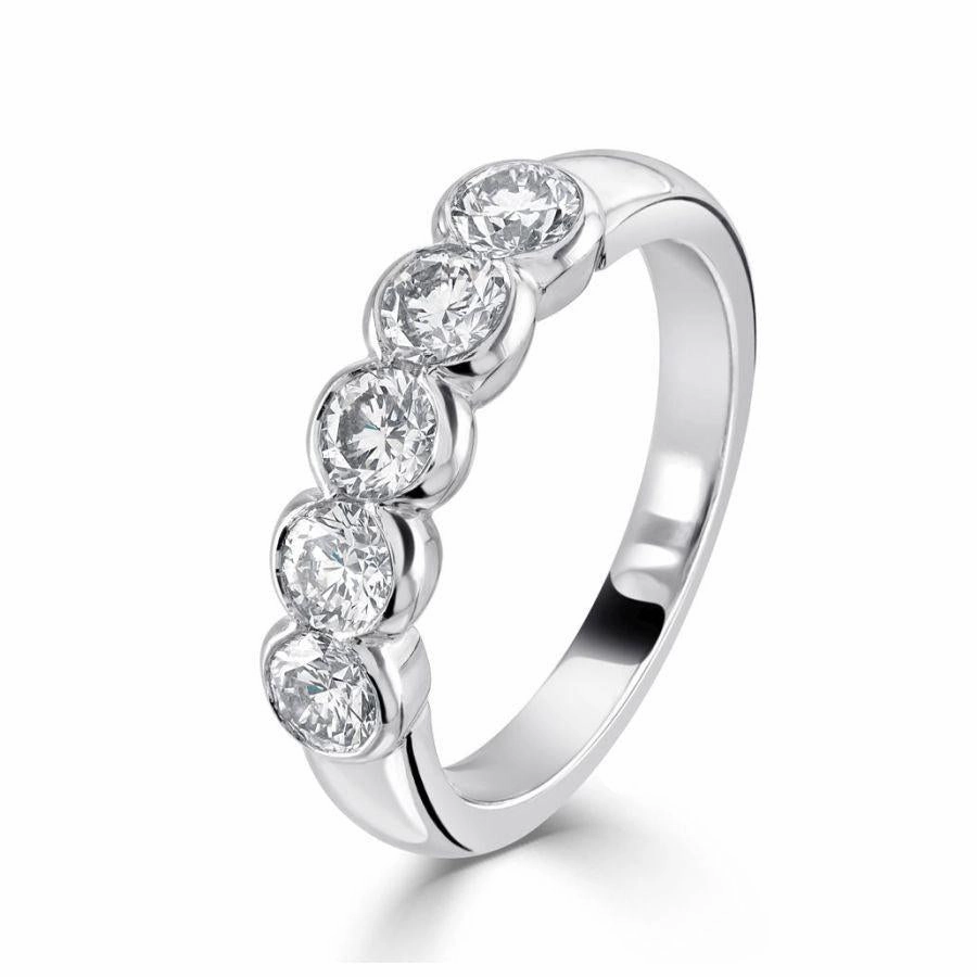 1.03ct Rubover Set Round Brilliant Cut Diamond 5-Stone Platinum Eternity Ring texture-diamond  