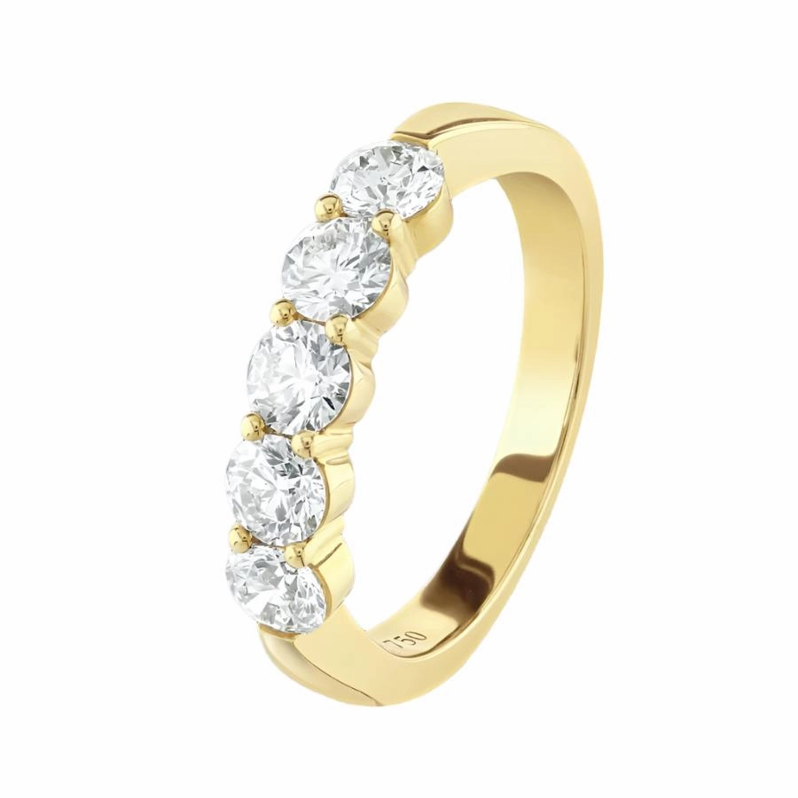 1.06ct Round Brilliant Cut Diamond 5-Stone Half Eternity 18ct Yellow Gold Ring texture-diamond  