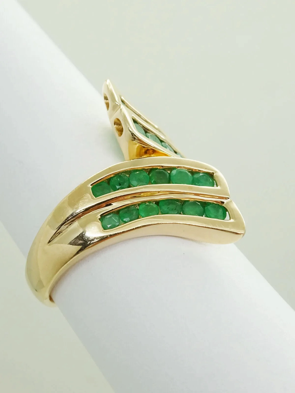 1.20ct tw Natural Emerald Bypass Style Ring 14k Gold Size 9.75