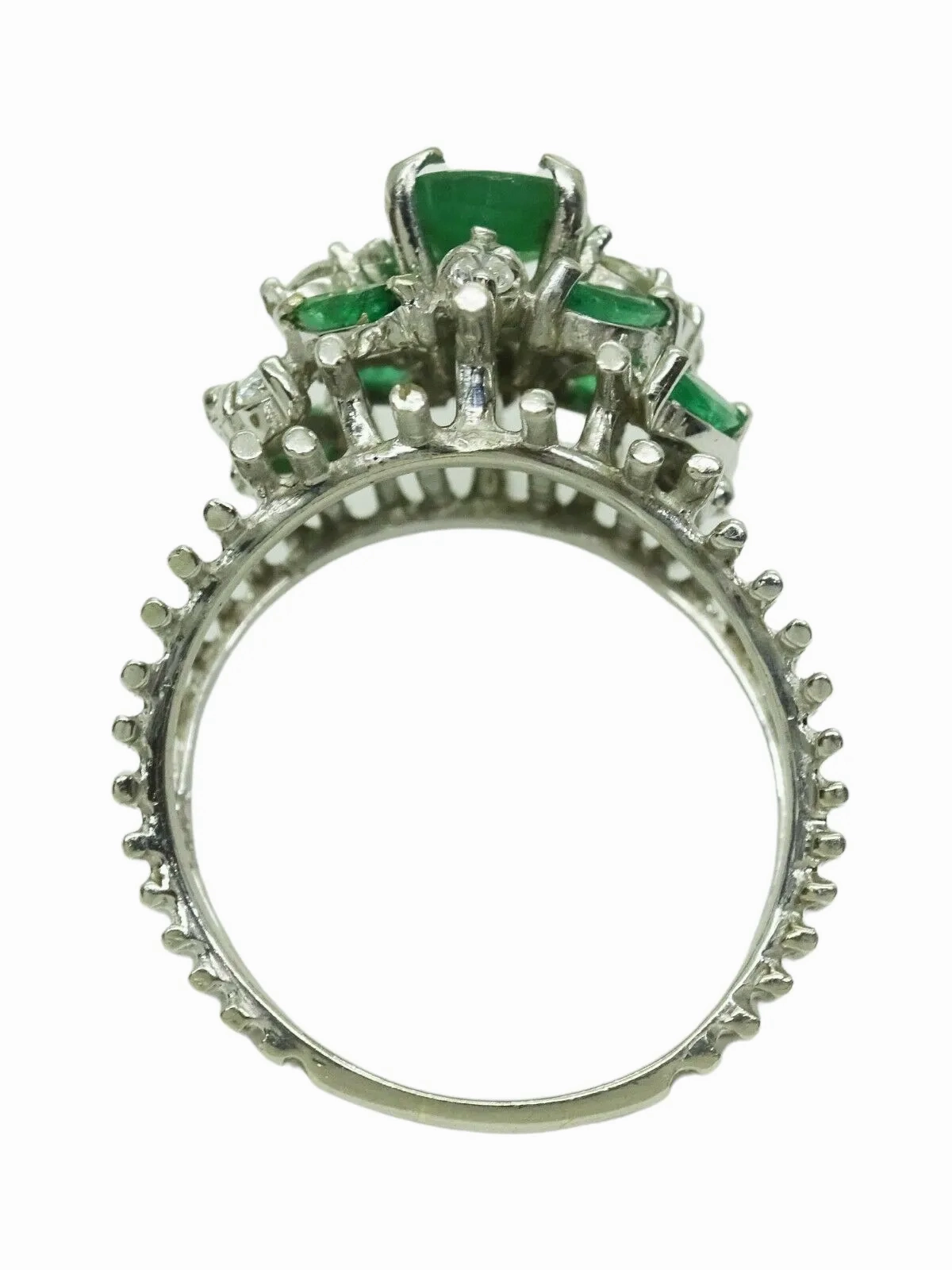 1.61ct tw Natural Emerald &amp; Diamond Open Bar Ring 14k White Gold Size 7.5