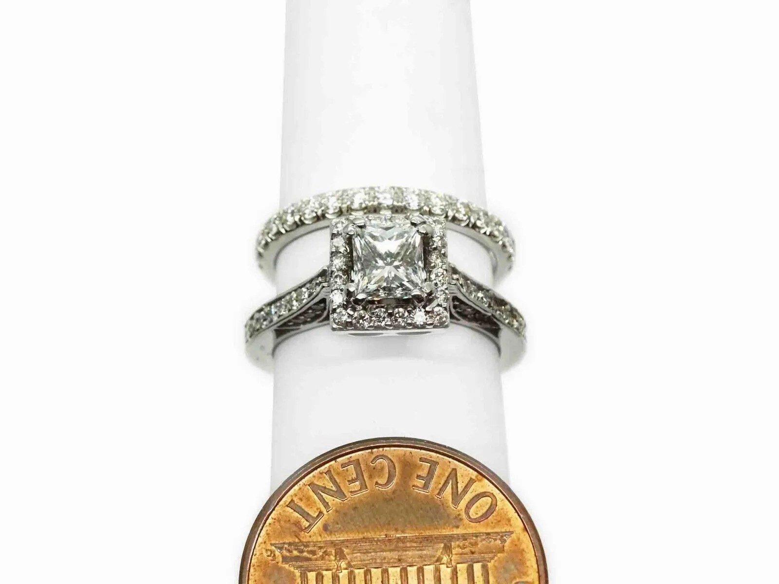 1.71ct tw Princess Diamond Engagement Wedding Set 18k White Gold Size 5