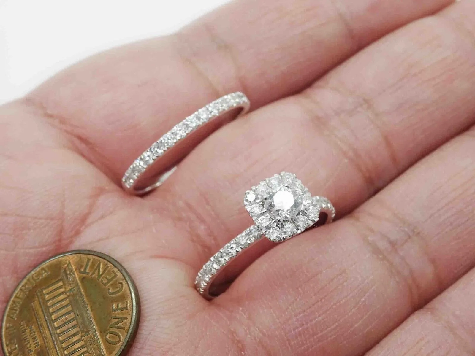 1.73ct tw Natural Diamond Halo Engagement &amp; Wedding Set 10k White Gold Size 9.75