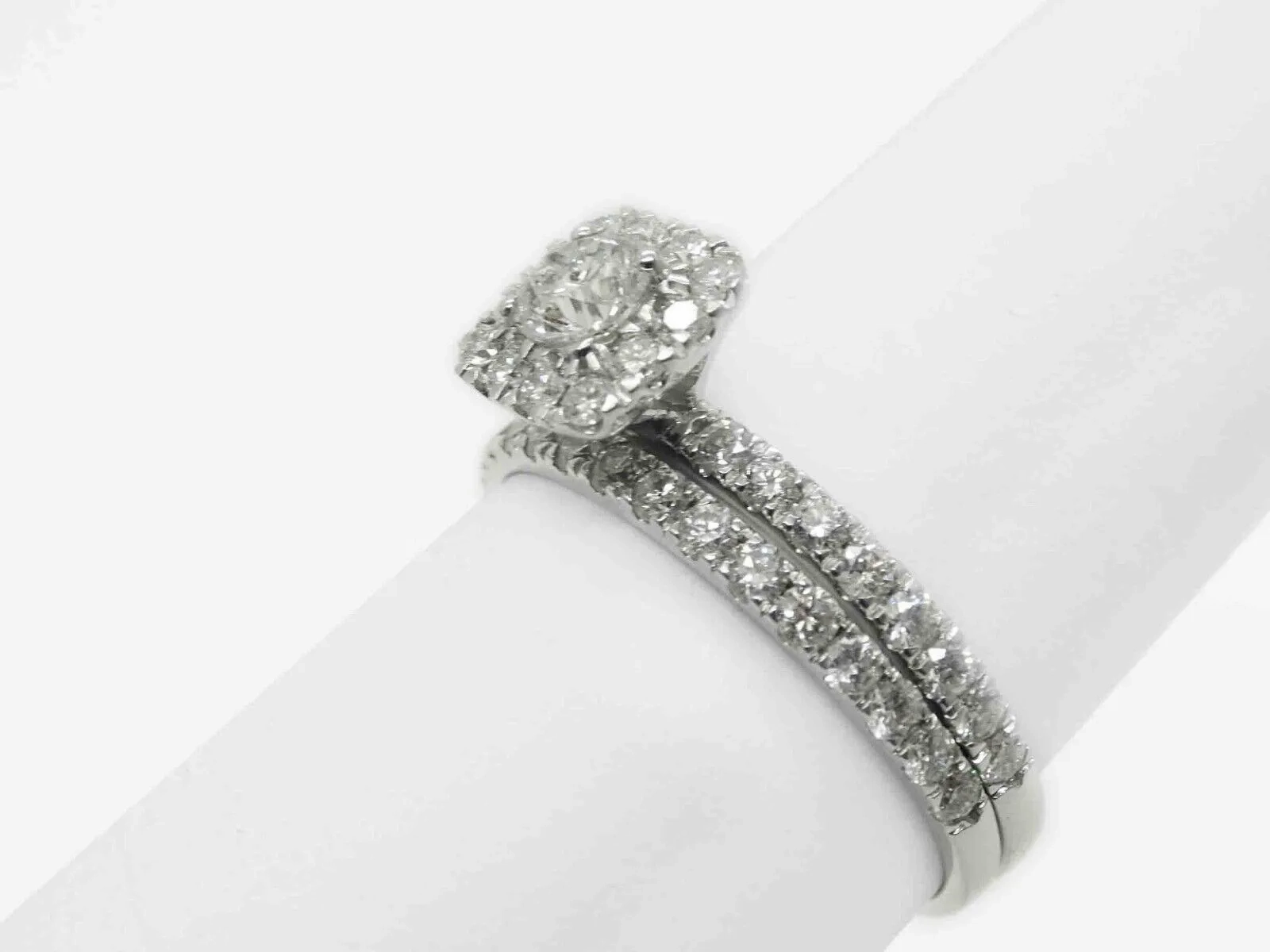 1.73ct tw Natural Diamond Halo Engagement &amp; Wedding Set 10k White Gold Size 9.75
