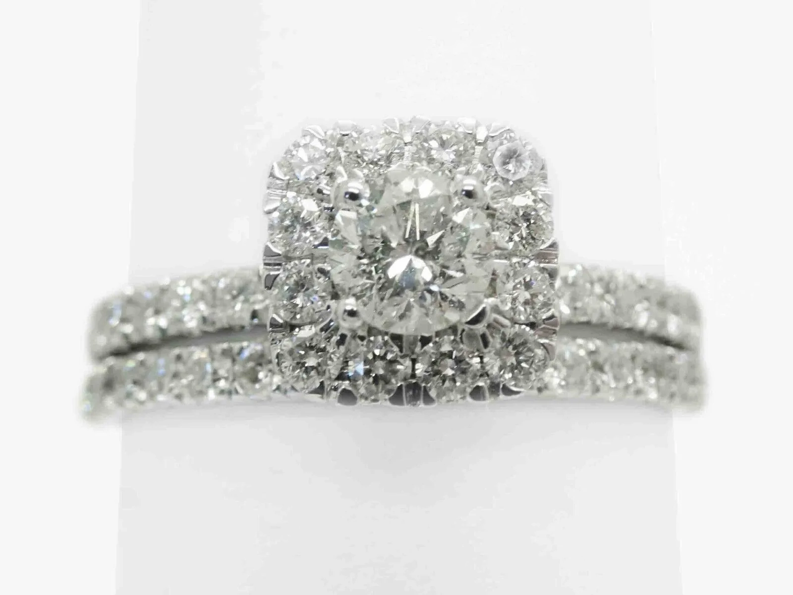 1.73ct tw Natural Diamond Halo Engagement &amp; Wedding Set 10k White Gold Size 9.75
