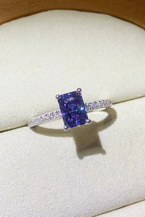 1 Carat Moissanite 925 Sterling Silver Rectangle Ring in Blue 