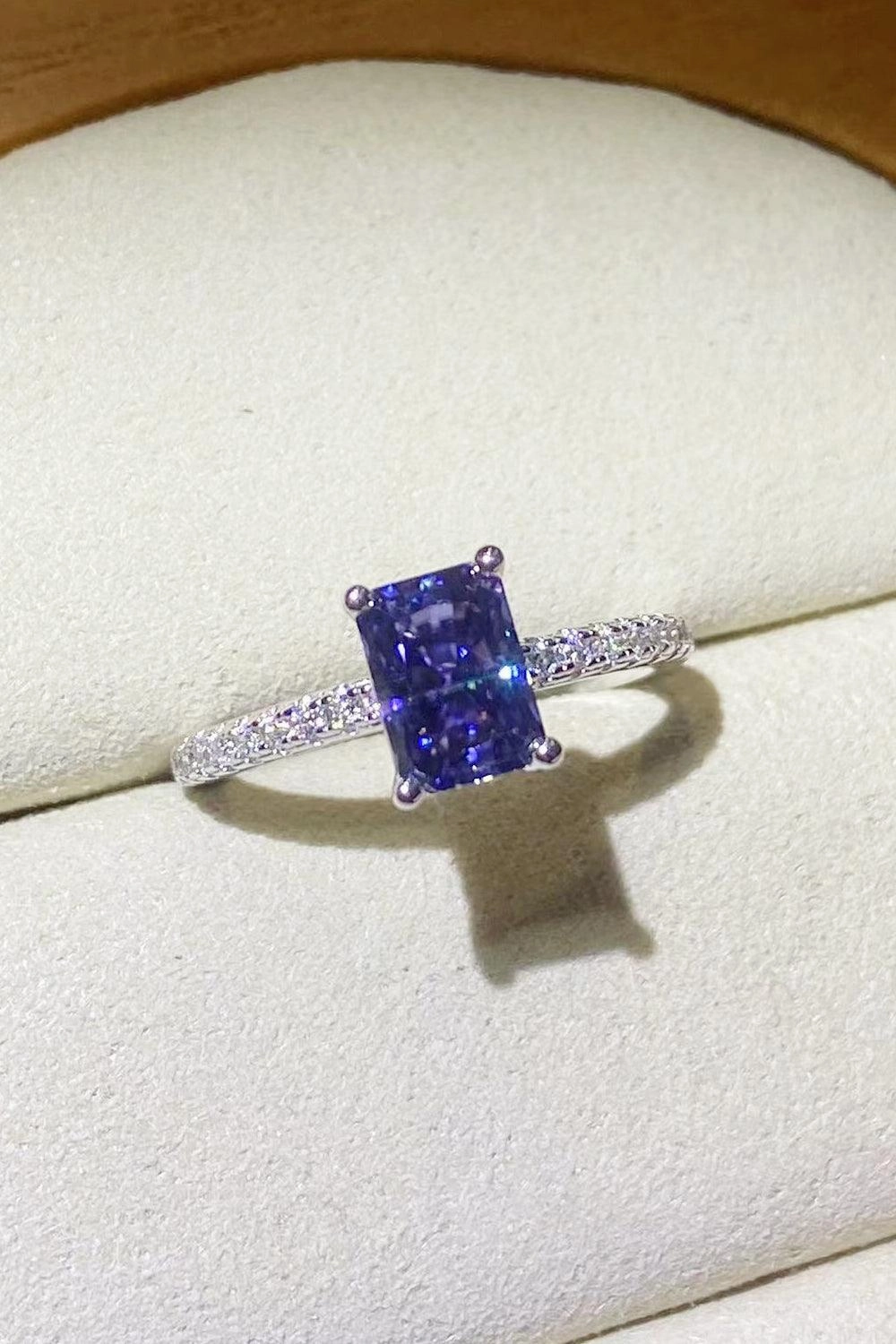 1 Carat Moissanite 925 Sterling Silver Rectangle Ring in Blue 
