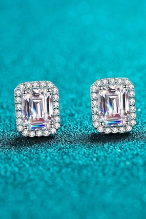 1 Carat Moissanite Rhodium-Plated Square Stud Earrings 