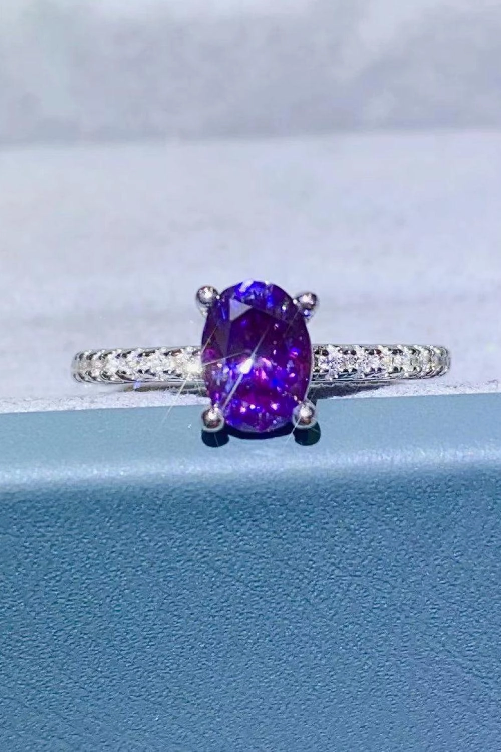 1 Carat Purple Moissanite 4-Prong Ring