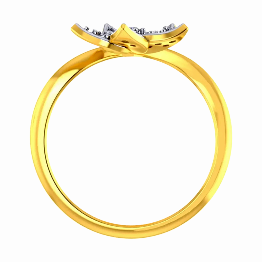 22k Gold Ring With A American Diamond Studded Five-petal Floral Design And A Mini Heart