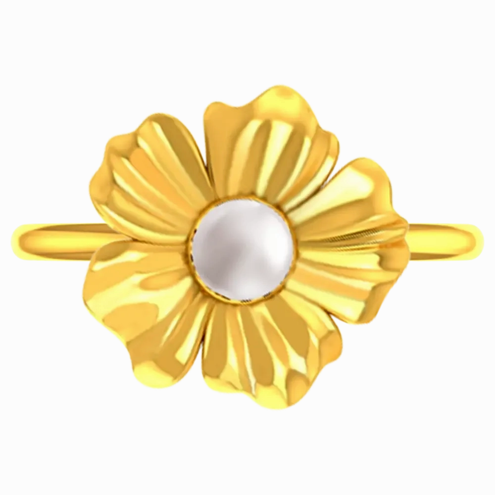 22k Gold Ring With A Five-petal Floral Design And A Pearl Centre