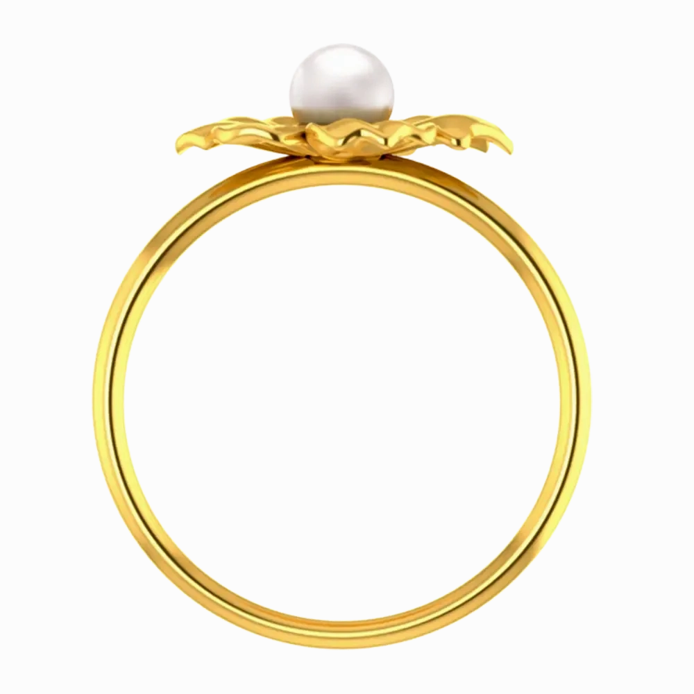 22k Gold Ring With A Five-petal Floral Design And A Pearl Centre