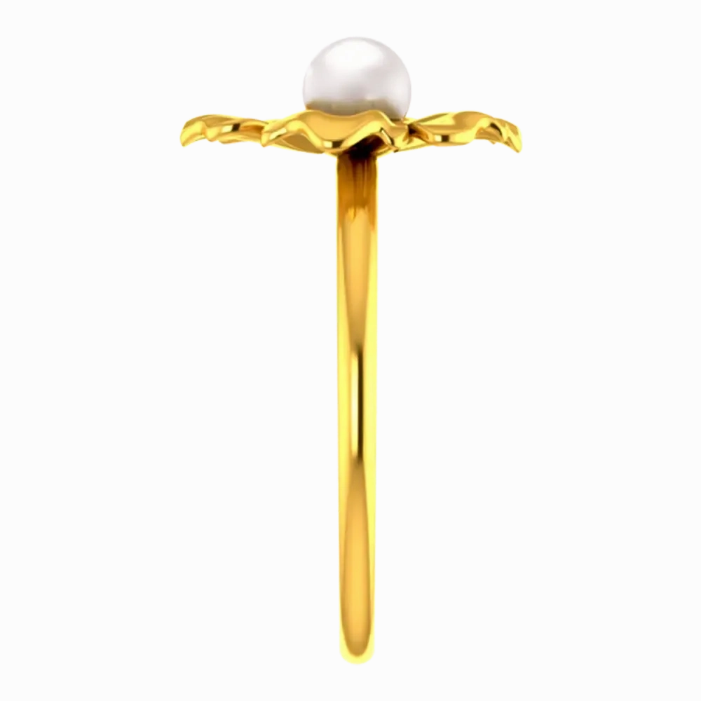 22k Gold Ring With A Five-petal Floral Design And A Pearl Centre