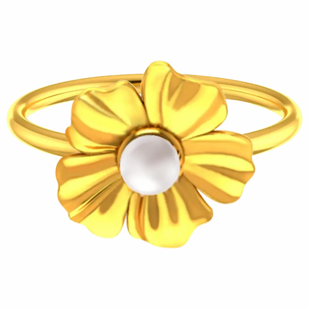 22k Gold Ring With A Five-petal Floral Design And A Pearl Centre