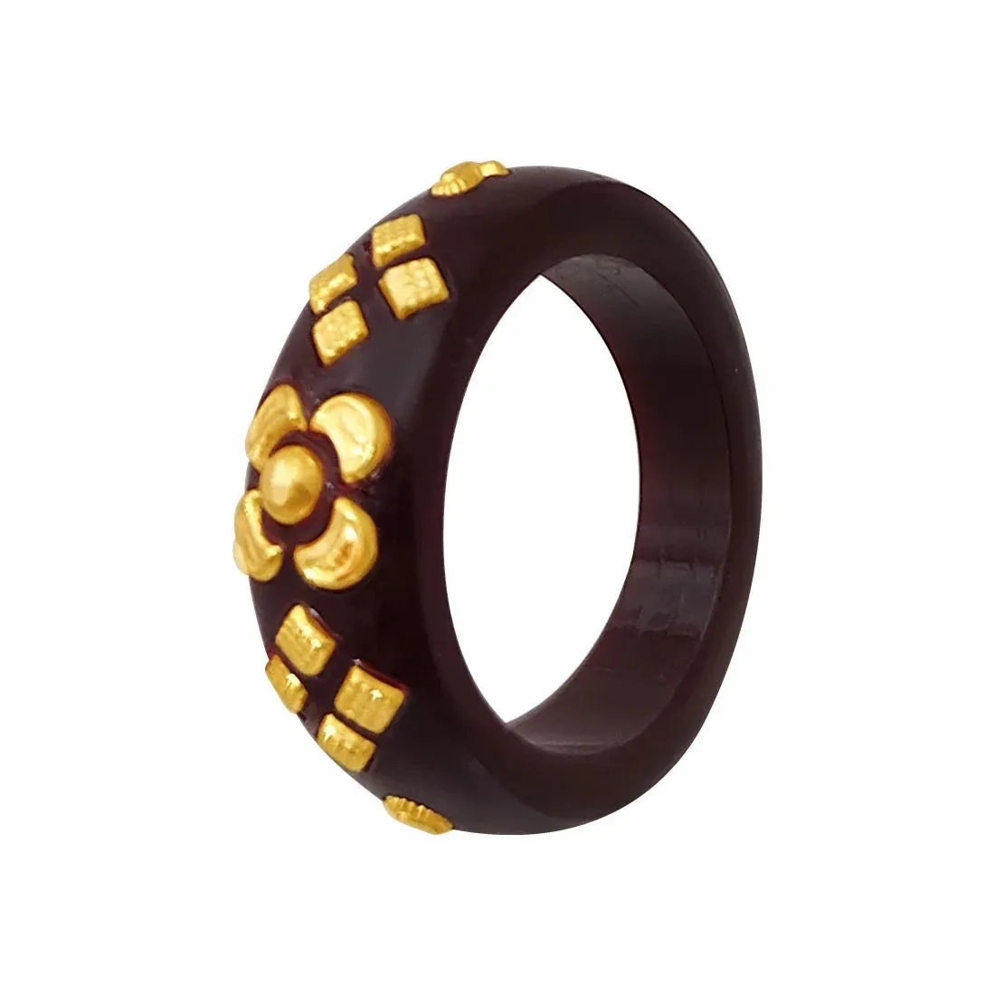 22KT (916) Yellow Gold Brown Pola Ring With Floral Embellishments For Women &amp; Girls (Size 16)